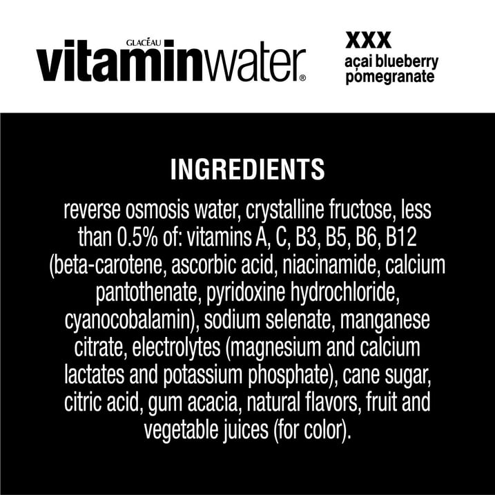 Vitamin XXX Acai-Blueberry-Pomegranate Flavored Water Beverage Bottles, 16.9 fl oz, 6 Pack, Antioxidant Vitamin Enhanced Drink, Low Calorie Refreshing Fruit Flavored Hydration for Adults Kids, Great for Gym Workout, Office Lunch, Road Trip, On-the-Go
