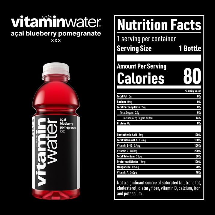 Vitamin XXX Acai-Blueberry-Pomegranate Flavored Water Beverage Bottles, 16.9 fl oz, 6 Pack, Antioxidant Vitamin Enhanced Drink, Low Calorie Refreshing Fruit Flavored Hydration for Adults Kids, Great for Gym Workout, Office Lunch, Road Trip, On-the-Go