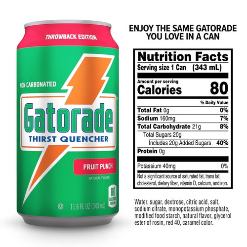 Gatorade Thirst Quencher Sports Drink Cans, Fruit Punch Flavor, Electrolyte Enhanced Hydration Beverage, 11.6 fl oz Cans, 18 Pack Case, Replenishes Fluids for Athletes and Active Lifestyles