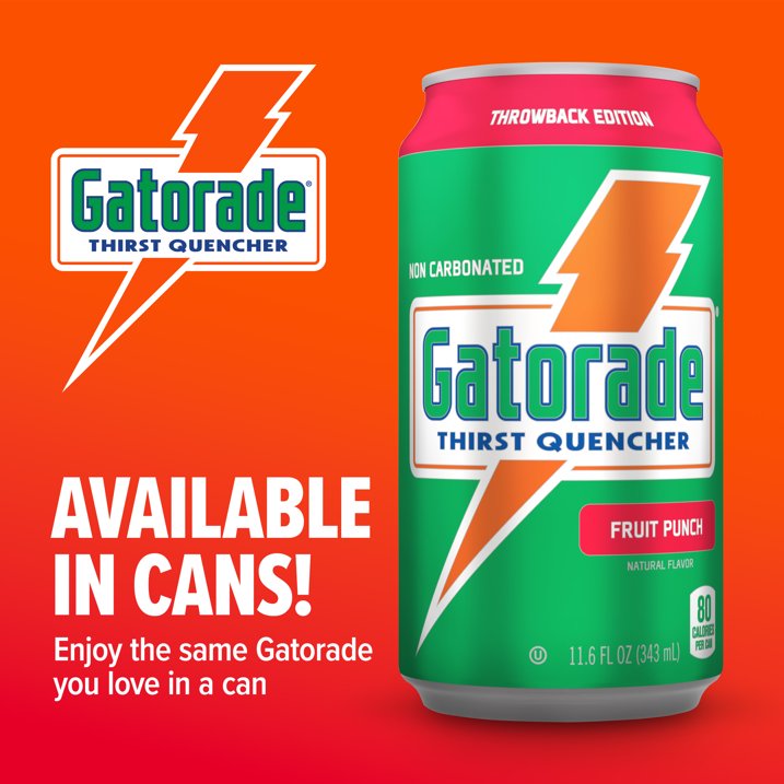 Gatorade Thirst Quencher Sports Drink Cans, Fruit Punch Flavor, Electrolyte Enhanced Hydration Beverage, 11.6 fl oz Cans, 18 Pack Case, Replenishes Fluids for Athletes and Active Lifestyles