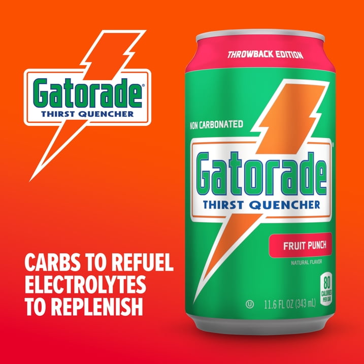 Gatorade Thirst Quencher Sports Drink Cans, Fruit Punch Flavor, Electrolyte Enhanced Hydration Beverage, 11.6 fl oz Cans, 18 Pack Case, Replenishes Fluids for Athletes and Active Lifestyles