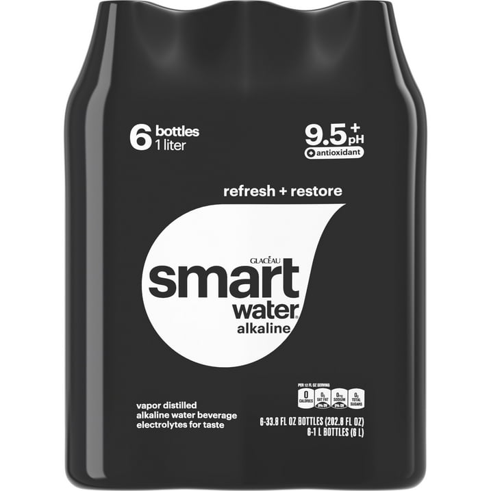 smartwater Alkaline with Antioxidant Water Bottles, 33.8 fl oz, 6 Pack