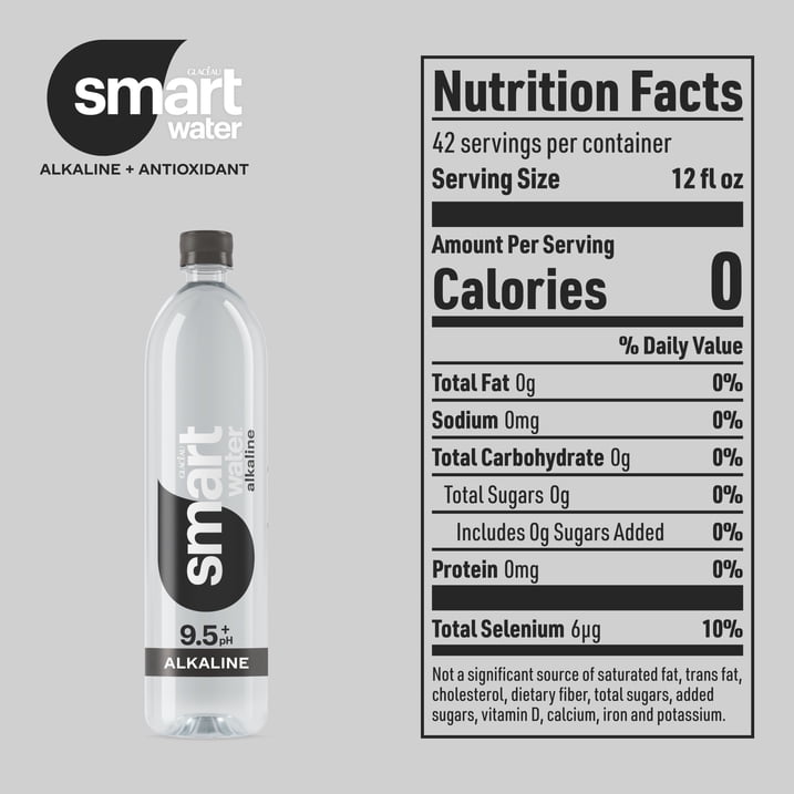 smartwater Alkaline with Antioxidant Water Bottles, 33.8 fl oz, 6 Pack