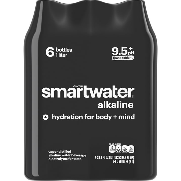 smartwater Alkaline with Antioxidant Water Bottles, 33.8 fl oz, 6 Pack