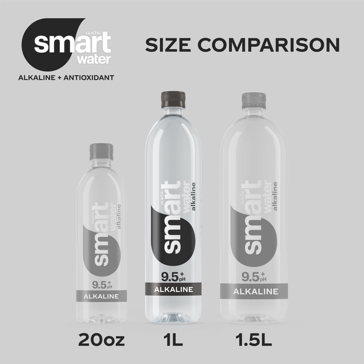 smartwater Alkaline with Antioxidant Water Bottles, 33.8 fl oz, 6 Pack