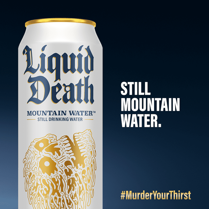 Liquid Death Still Mountain Water, 8-Pack, 19.2 oz Recyclable Cans, Real Mountain Water Source, Pure Still Drinking Water Beverage, Sustainably Packaged in Infinitely Recyclable Aluminum