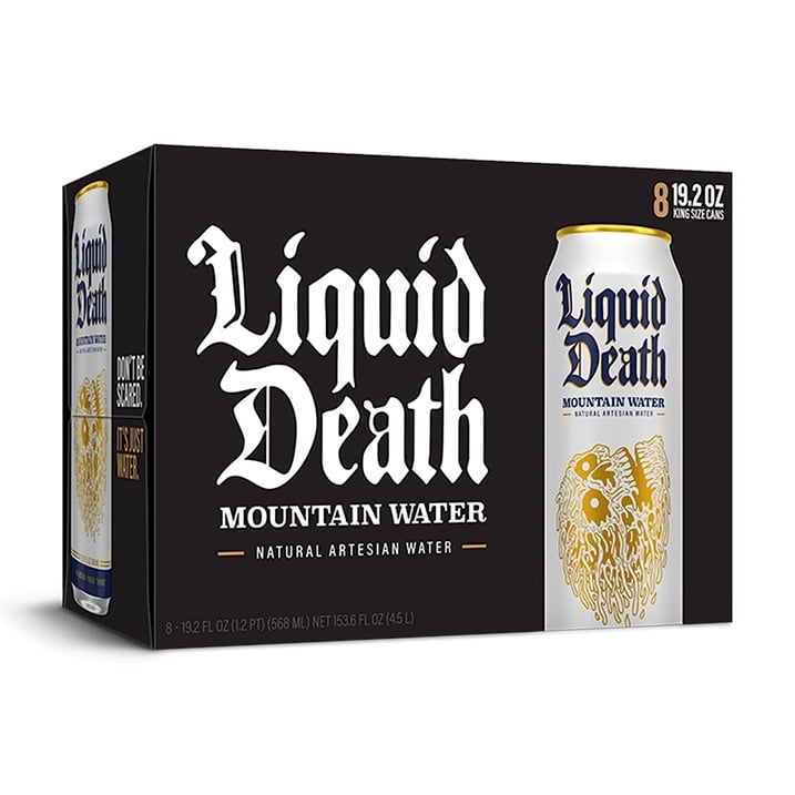 Liquid Death Still Mountain Water, 8-Pack, 19.2 oz Recyclable Cans, Real Mountain Water Source, Pure Still Drinking Water Beverage, Sustainably Packaged in Infinitely Recyclable Aluminum