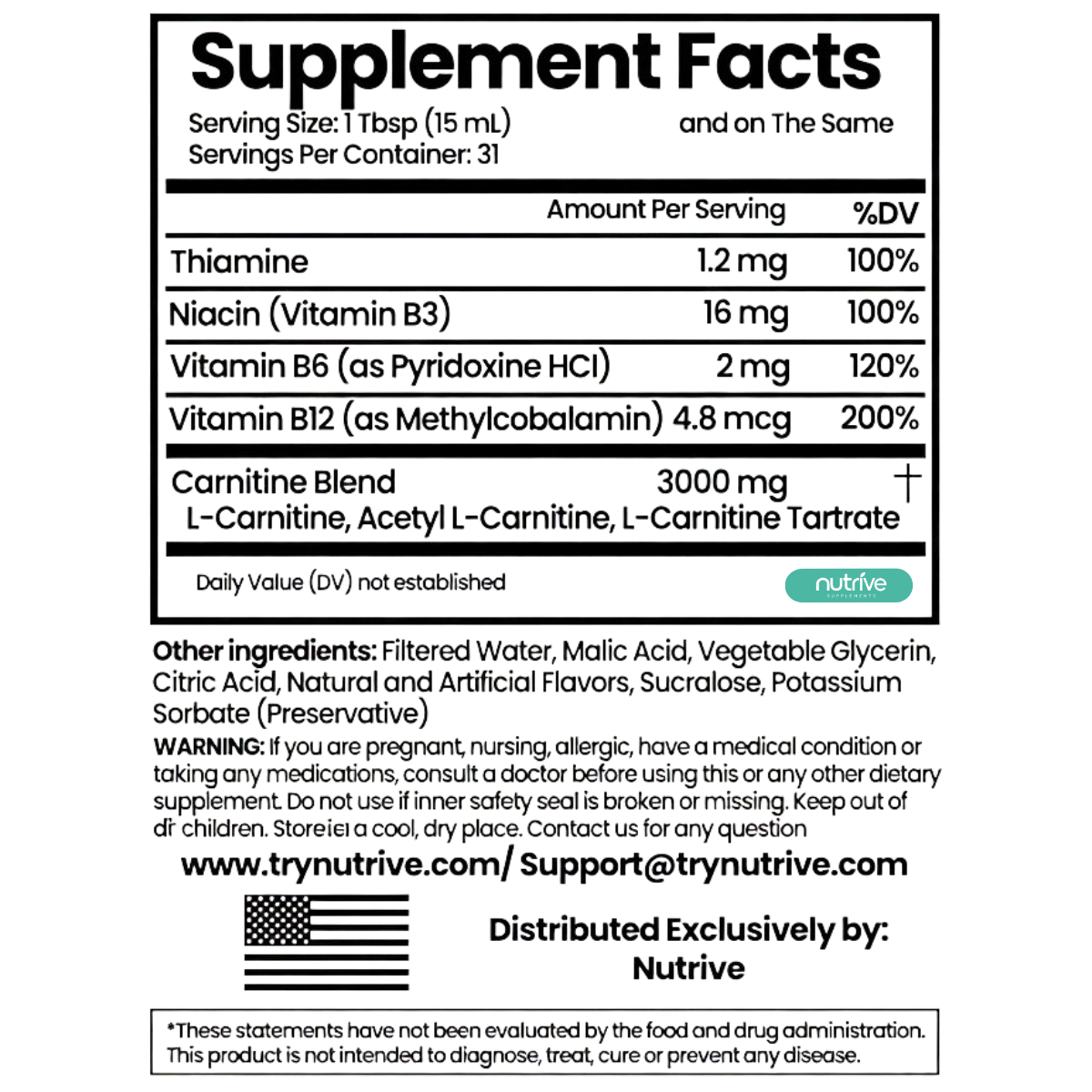 Nutrive™ Liquid L-Carnitine 3000MG