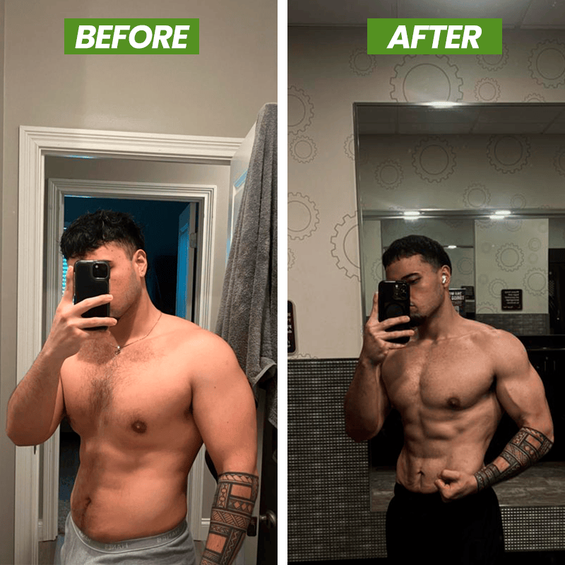 Middle aged men taking a shirtless mirror selfie